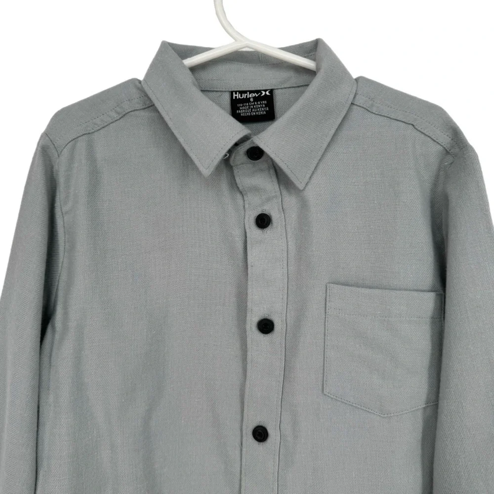 Hurley Boys’ Long Sleeve Button Down Flannel Shirt Size 6 Gray